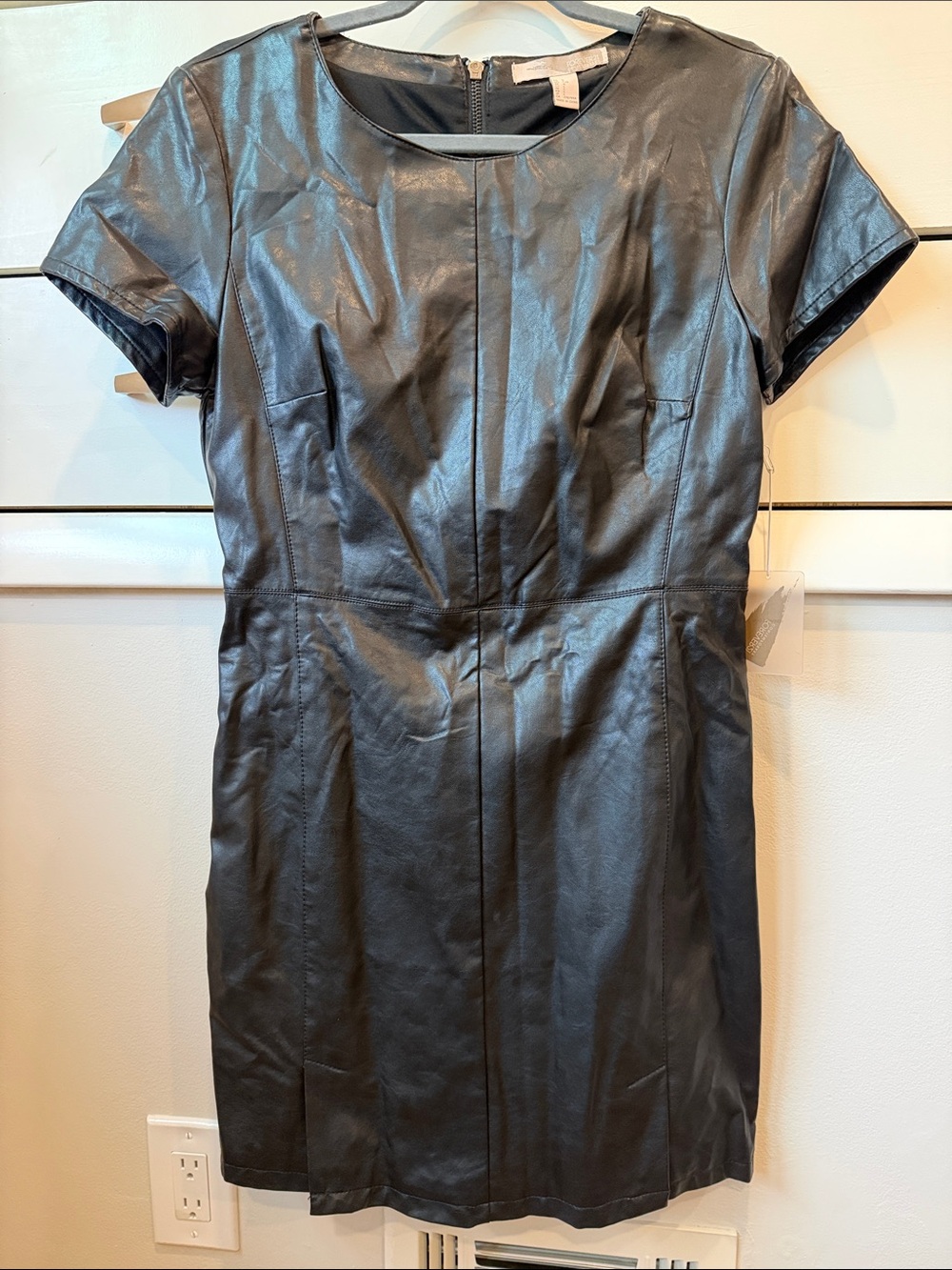 Forever 21 Black Faux Leather Short Sleeve Sheath Dress